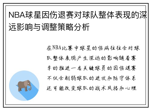 NBA球星因伤退赛对球队整体表现的深远影响与调整策略分析